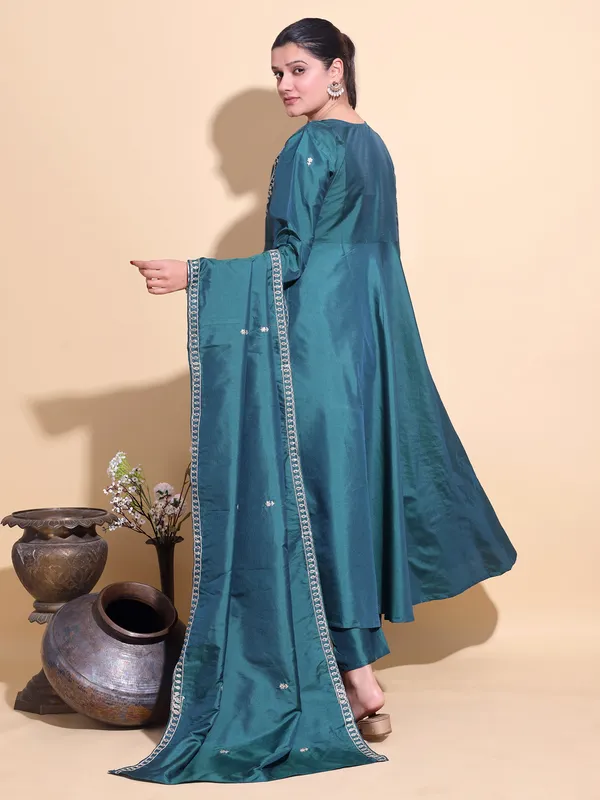 GREEN_Art_Silk_Embroidered_Anarkali_Pant_Dupatta_Set_For_Women