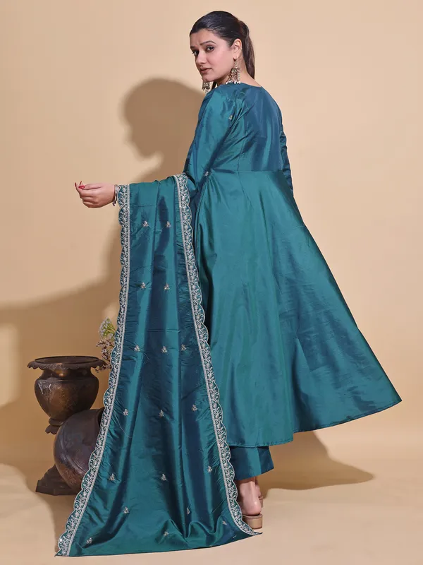 GREEN_Art_Silk_Embroidered_Anarkali_Pant_Dupatta_Set_For_Women