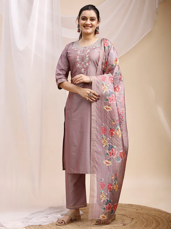 Grey_Embroidered_Straight_Kurta_Set_with_Floral_Printed_Dupatta