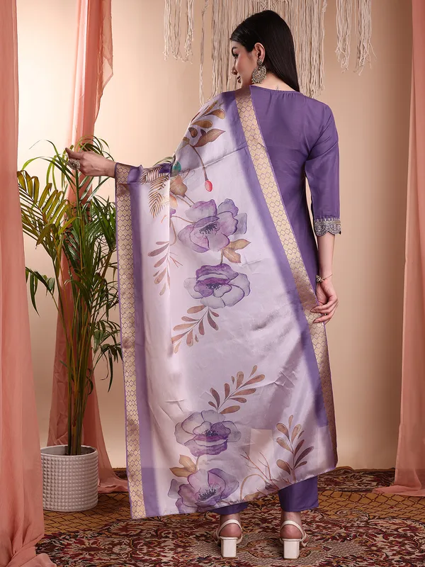 LAVENDAR_Art_Silk_Embroidered_Kurti__Pant_Dupatta_Set_For_Women