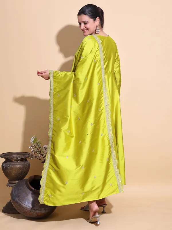 LEMON_Art_Silk_Embroidered_Anarkali_Pant_Dupatta_Set_For_Women