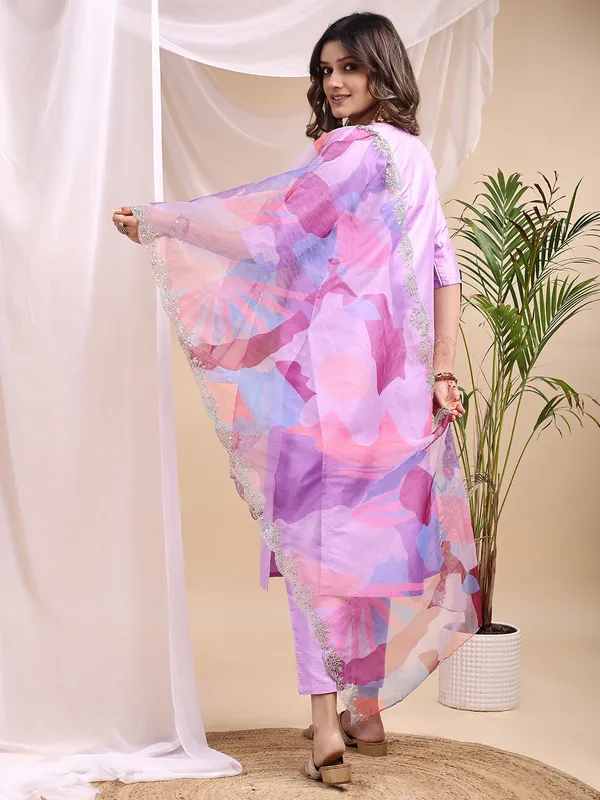 Lavendar_Art_Silk_Embroidered_Kurti_Pant_Dupatta_Set_For_Women
