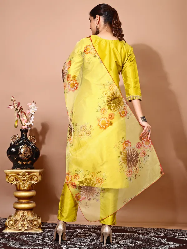 Lemon_Art_Silk_Embroidered_Kurti_Pant_Dupatta_Set_For_Women