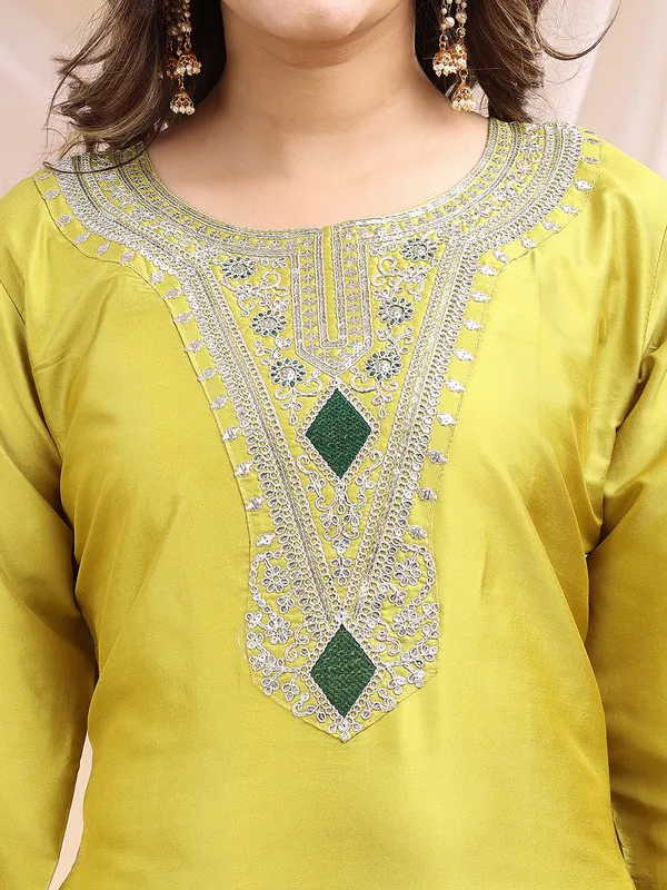 Lemon_Art_Silk_Embroidered_Kurti_Pant_Dupatta_Set_For_Women