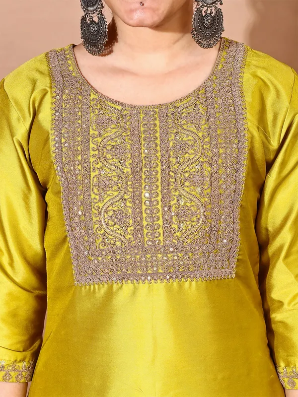Lemon_Art_Silk_Embroidered_Kurti_Pant_Dupatta_Set_For_Women