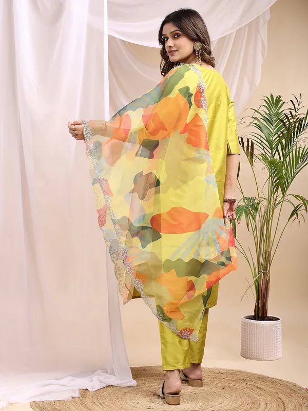 Lemon_Art_Silk_Embroidered_Kurti_Pant_Dupatta_Set_For_Women