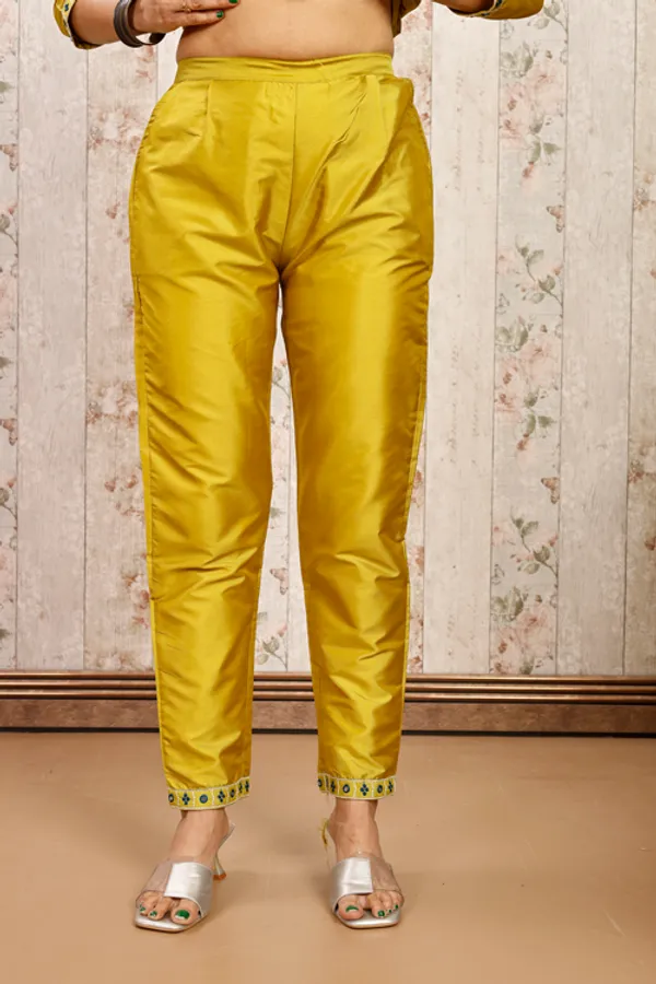 Lemon_Art_Silk_Embroidered_Kurti__Pant_Dupatta_Set_For_Women