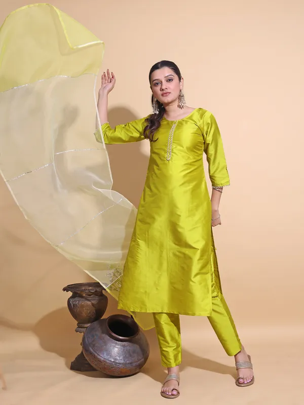 Lemon_Art_Silk_Solid_Kurti_Pant_Dupatta_Set_For_Women