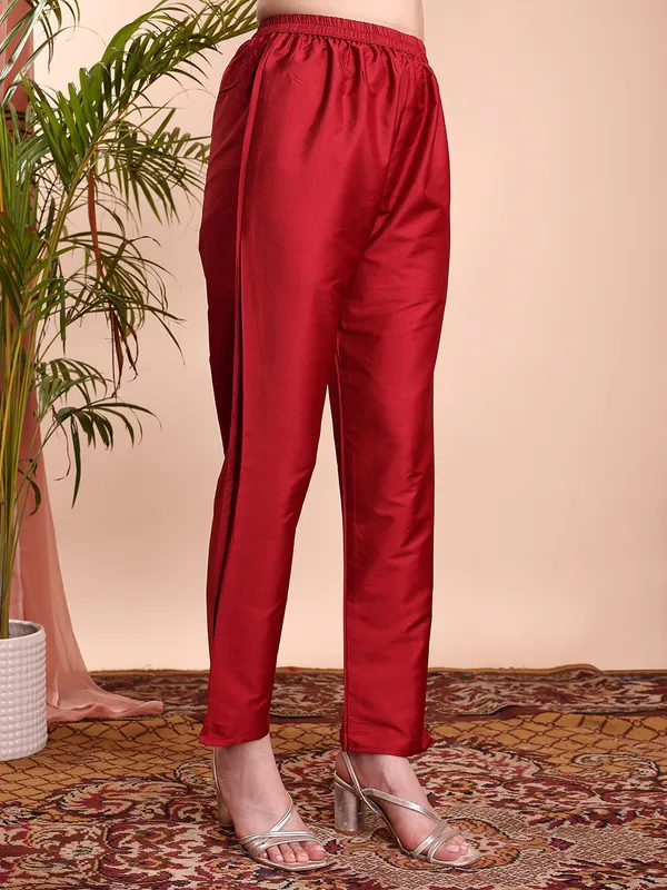 MAROON_Art_Silk_Embroidered_Kurti__Pant_Dupatta_Set_For_Women