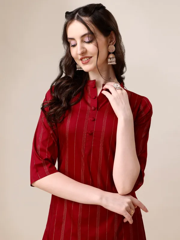 MAROON_Elegant_Pinstripe_Kurta_Set_with_Straight_Pants