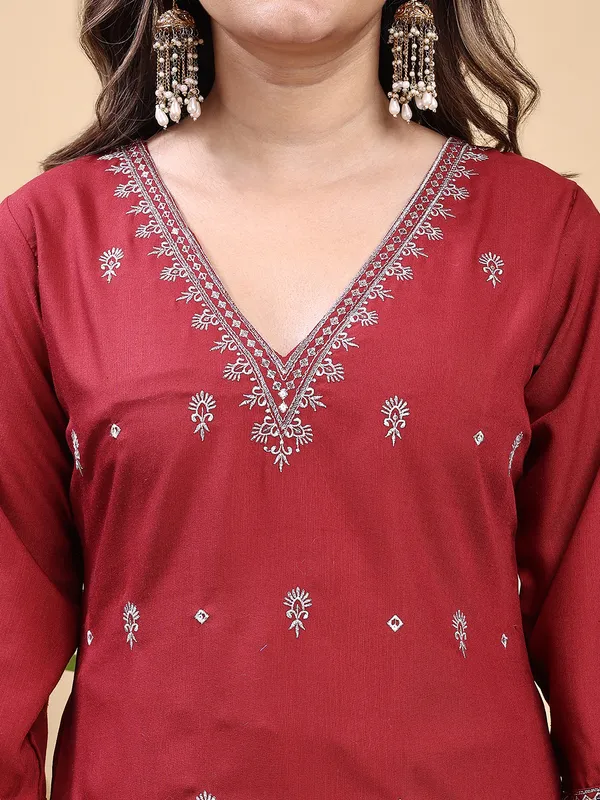 MAROON_Trendy_Straight_Kurta_Pant_Set_with_Designer_Dupatta