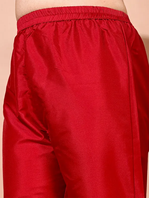 Maroon_Art_Silk_Embroidered_Kurti_Pant_Dupatta_Set_For_Women