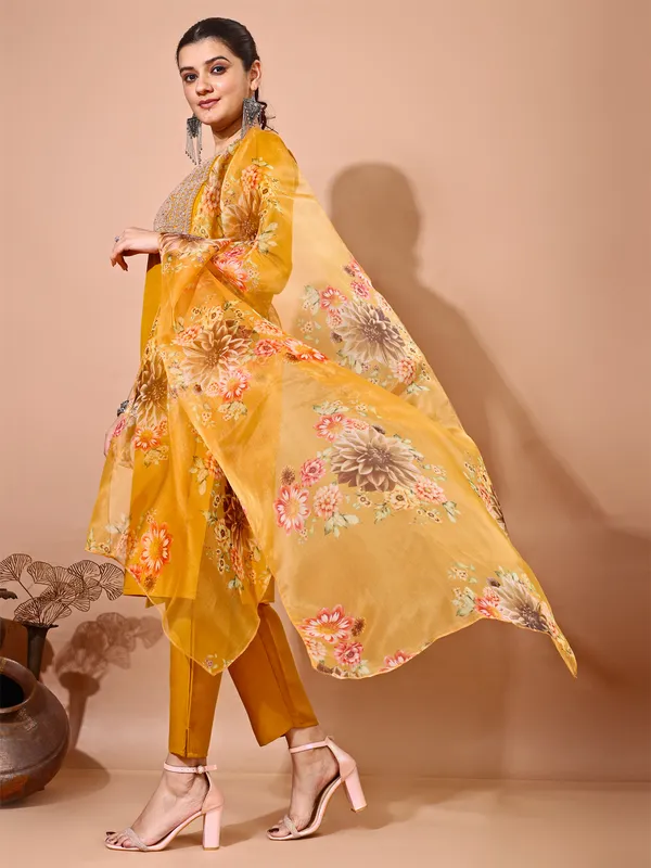 Mustard_Art_Silk_Embroidered_Kurti_Pant_Dupatta_Set_For_Women