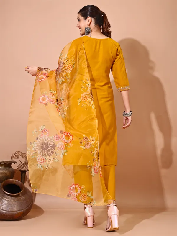 Mustard_Art_Silk_Embroidered_Kurti_Pant_Dupatta_Set_For_Women