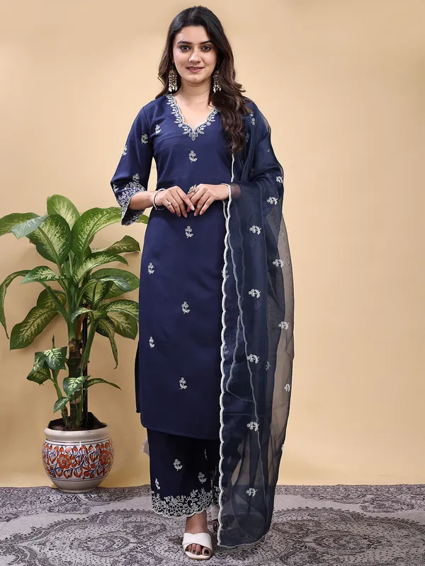Navyblue_Embroidered_Kurta_Set_with_Matching_Pant_and_Dupatta