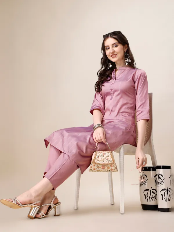 PEACH_Elegant_Pinstripe_Kurta_Set_with_Straight_Pants
