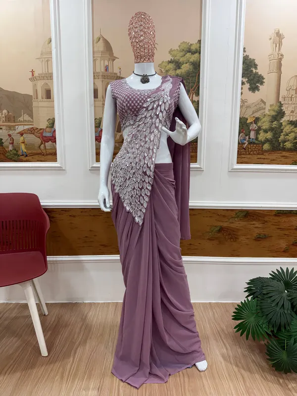 PEACH_TRENDING_READY_TO_WEAR_SAREE_WITH_FULLY_EMBROIDERED_STYLIST_BLOUSE
