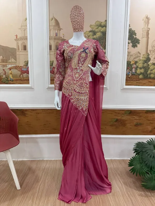 PINK_TRENDING_READY_TO_WEAR_SAREE_WITH_FULLY_EMBROIDERED_STYLIST_BLOUSE