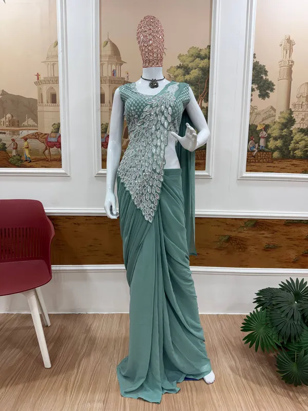 PISTA_TRENDING_READY_TO_WEAR_SAREE_WITH_FULLY_EMBROIDERED_STYLIST_BLOUSE