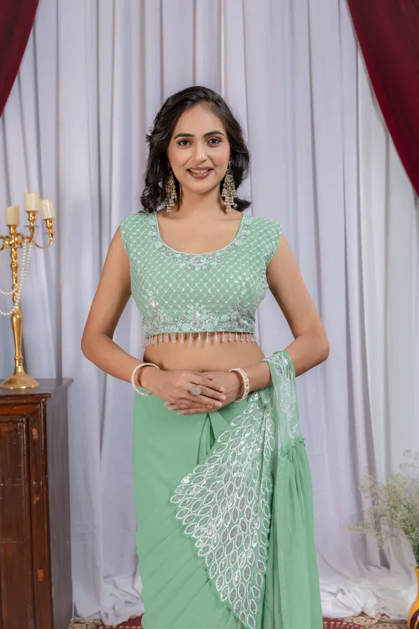 PISTA_TRENDING_READY_TO_WEAR_SAREE_WITH_FULLY_EMBROIDERED_STYLIST_BLOUSE