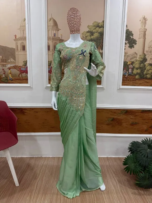 PISTA_TRENDING_READY_TO_WEAR_SAREE_WITH_FULLY_EMBROIDERED_STYLIST_BLOUSE_