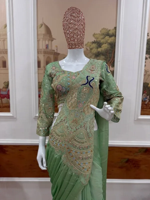 PISTA_TRENDING_READY_TO_WEAR_SAREE_WITH_FULLY_EMBROIDERED_STYLIST_BLOUSE_
