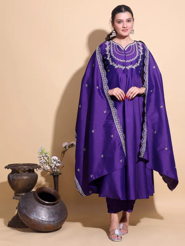 PURPLE_Art_Silk_Embroidered_Anarkali_Pant_Dupatta_Set_For_Women