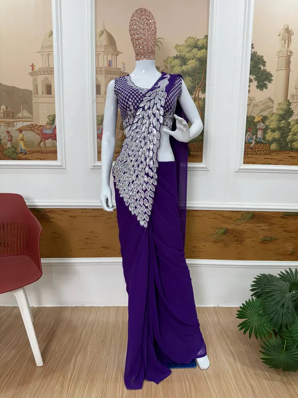 PURPLE_TRENDING_READY_TO_WEAR_SAREE_WITH_FULLY_EMBROIDERED_STYLIST_BLOUSE
