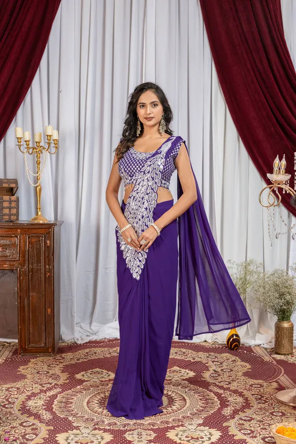 PURPLE_TRENDING_READY_TO_WEAR_SAREE_WITH_FULLY_EMBROIDERED_STYLIST_BLOUSE