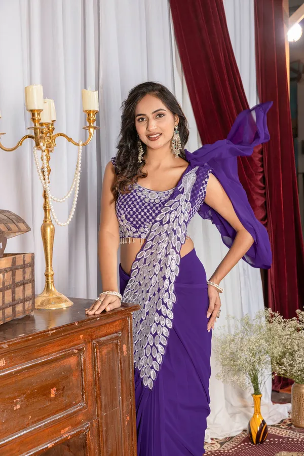 PURPLE_TRENDING_READY_TO_WEAR_SAREE_WITH_FULLY_EMBROIDERED_STYLIST_BLOUSE