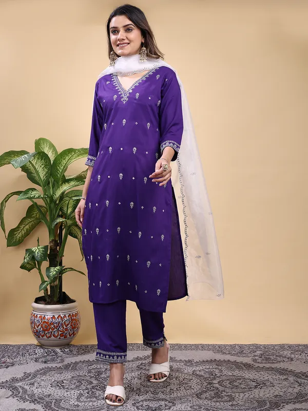 PURPLE_Trendy_Straight_Kurta_Pant_Set_with_Designer_Dupatta