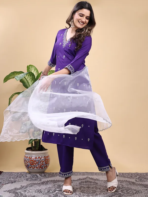 PURPLE_Trendy_Straight_Kurta_Pant_Set_with_Designer_Dupatta