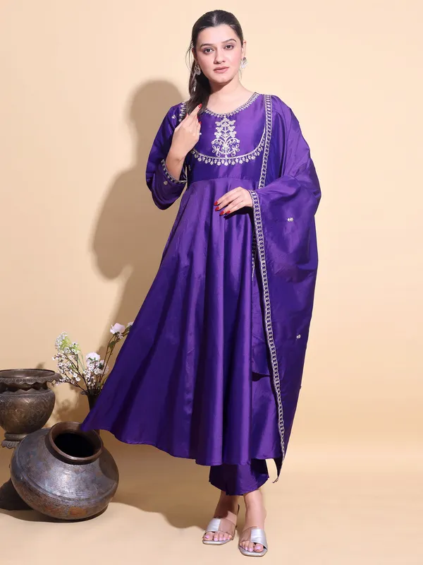 PURPLE__Art_Silk_Embroidered_Anarkali_Pant_Dupatta_Set_For_Women