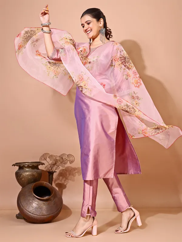 Peach_Art_Silk_Embroidered_Kurti_Pant_Dupatta_Set_For_Women