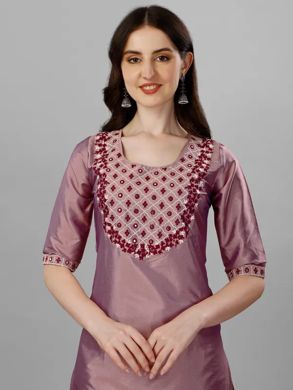 Peach_Art_Silk_Embroidered_Kurti__Pant_Dupatta_Set_For_Women