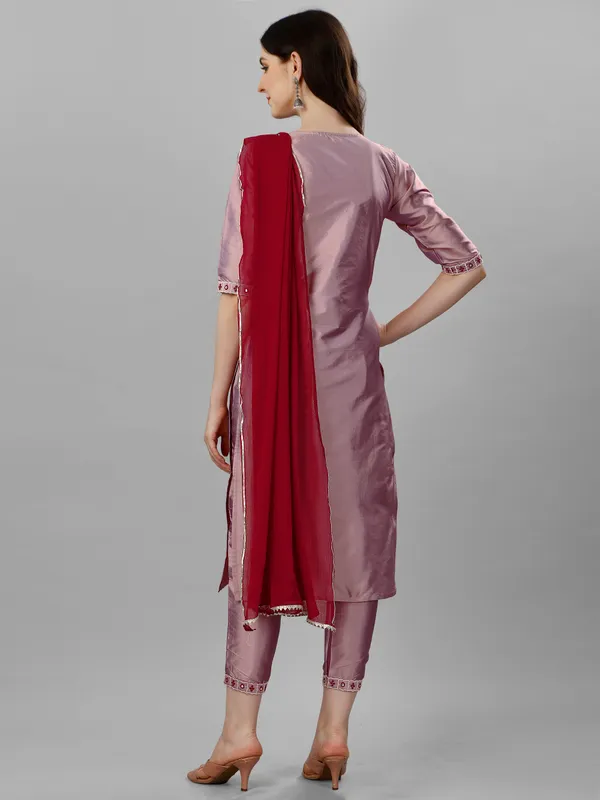 Peach_Art_Silk_Embroidered_Kurti__Pant_Dupatta_Set_For_Women