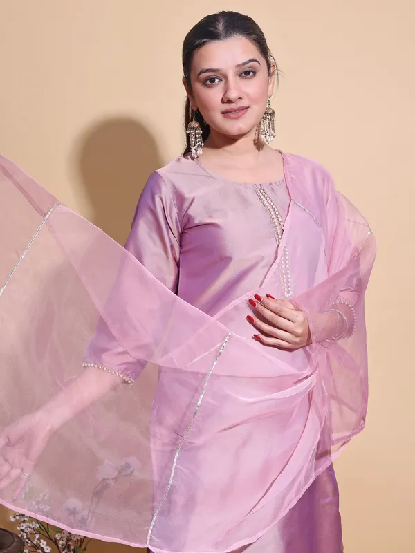Peach_Art_Silk_Solid_Kurti_Pant_Dupatta_Set_For_Women
