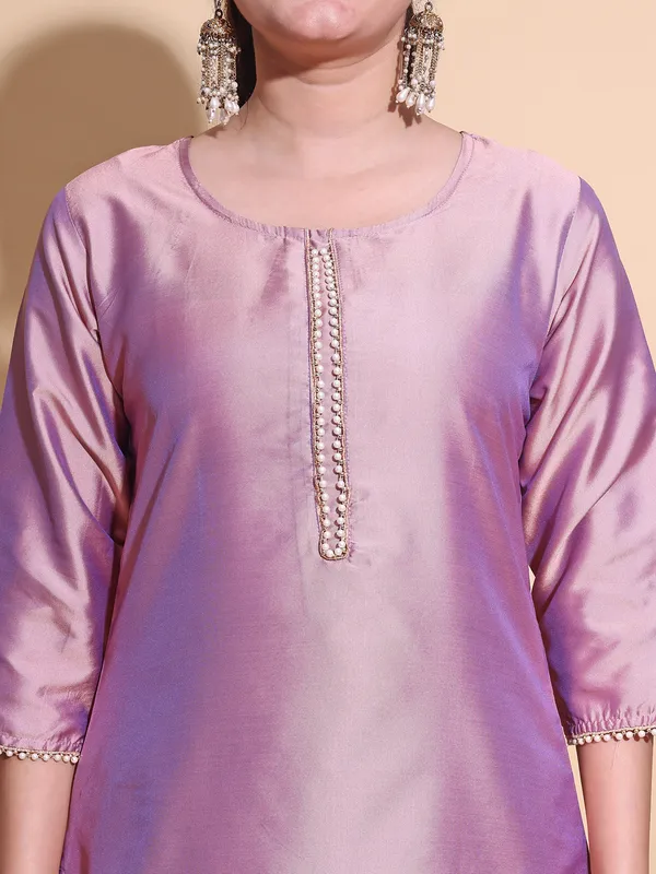 Peach_Art_Silk_Solid_Kurti_Pant_Dupatta_Set_For_Women