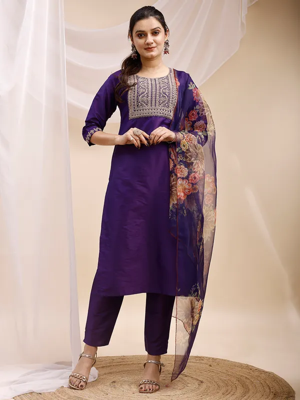 PurpleArt_Silk_Embroidered_Kurti_Pant_Dupatta_Set_For_Women