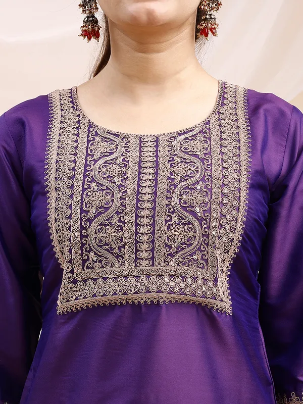 PurpleArt_Silk_Embroidered_Kurti_Pant_Dupatta_Set_For_Women