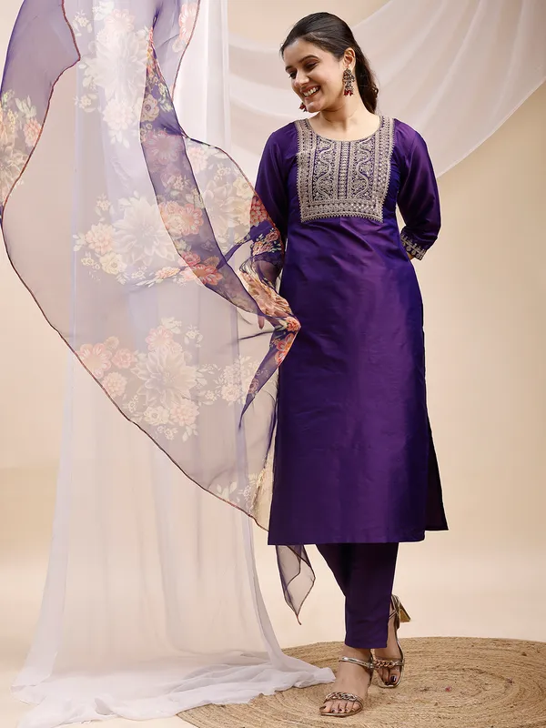 PurpleArt_Silk_Embroidered_Kurti_Pant_Dupatta_Set_For_Women