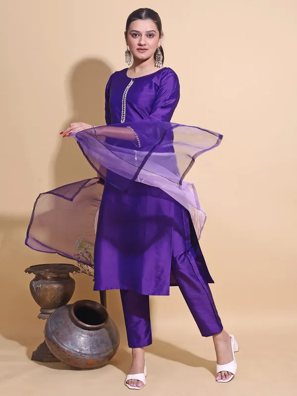 Purple_Art_Silk_Solid_Kurti_Pant_Dupatta_Set_For_Women