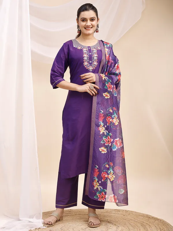 Purple_Embroidered_Straight_Kurta_Set_with_Floral_Printed_Dupatta