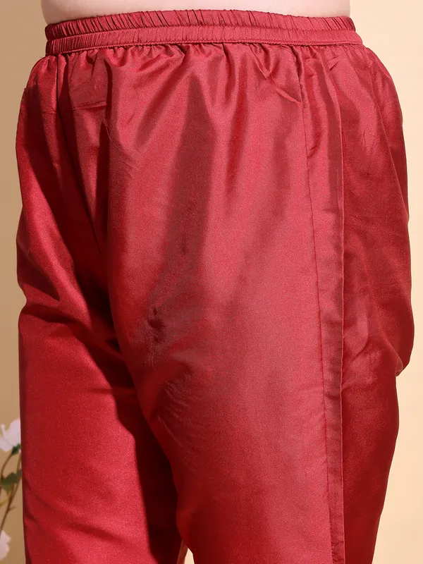 RED_Art_Silk_Embroidered_Anarkali_Pant_Dupatta_Set_For_Women