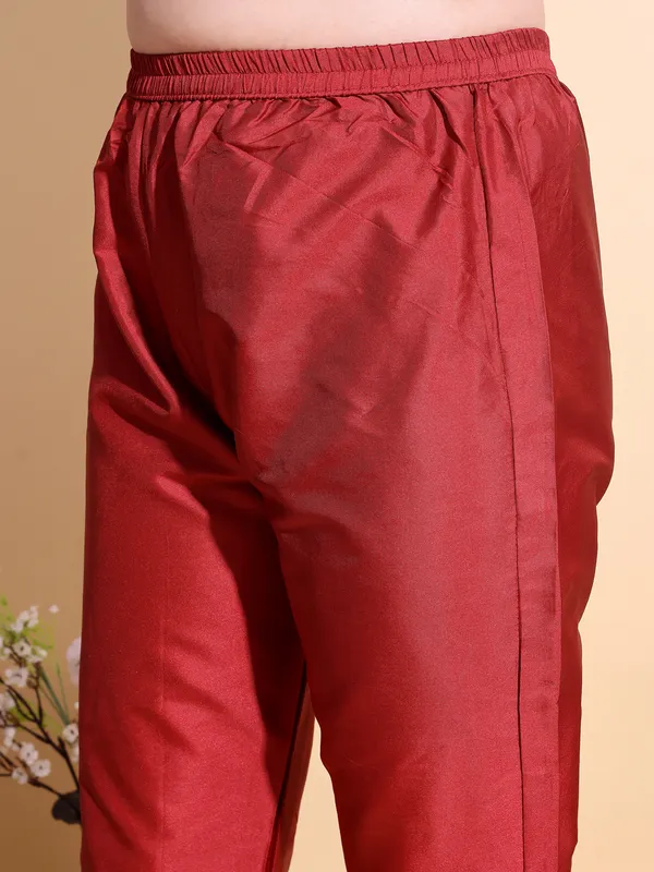 RED_Art_Silk_Embroidered_Anarkali_Pant_Dupatta_Set_For_Women