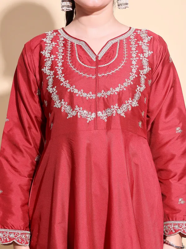 RED_Art_Silk_Embroidered_Anarkali_Pant_Dupatta_Set_For_Women