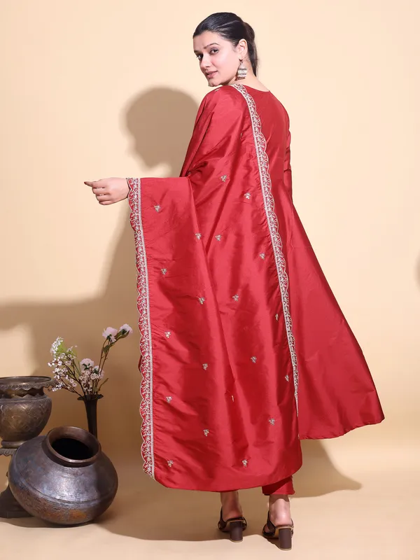 RED_Art_Silk_Embroidered_Anarkali_Pant_Dupatta_Set_For_Women