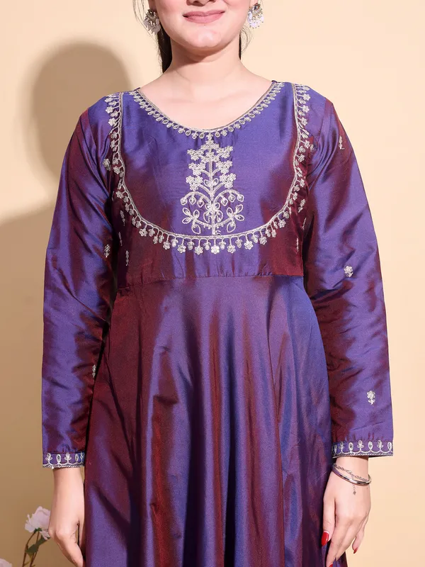 WINE_Art_Silk_Embroidered_Anarkali_Pant_Dupatta_Set_For_Women