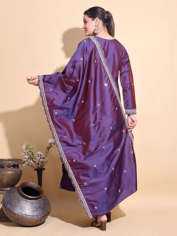 WINE_Art_Silk_Embroidered_Anarkali_Pant_Dupatta_Set_For_Women