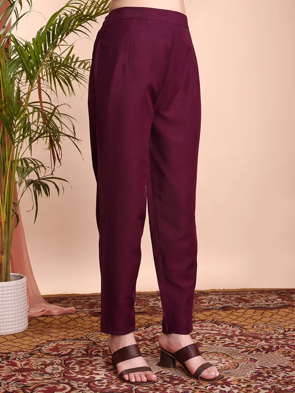 WINE_Art_Silk_Embroidered_Kurti__Pant_Dupatta_Set_For_Women